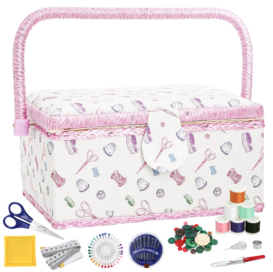 Amazon.com: Dicunoy Sewing Box with Accessories, Large Sewing Kit
